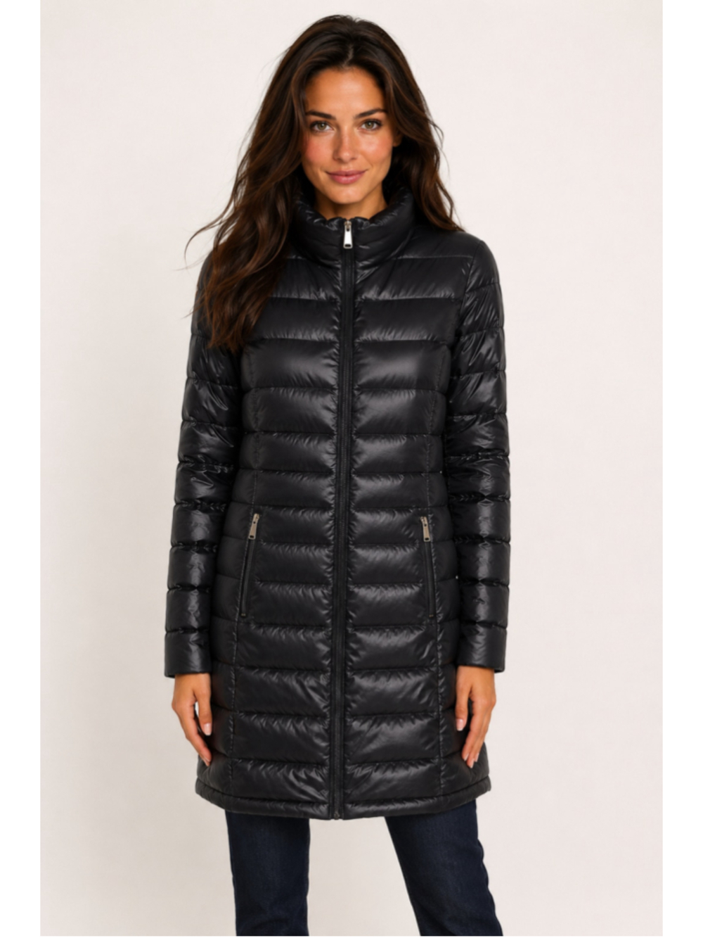 Andrew Marc Premium Down Long Puffer Coat Black Lightweight Quiet Luxury Alpine